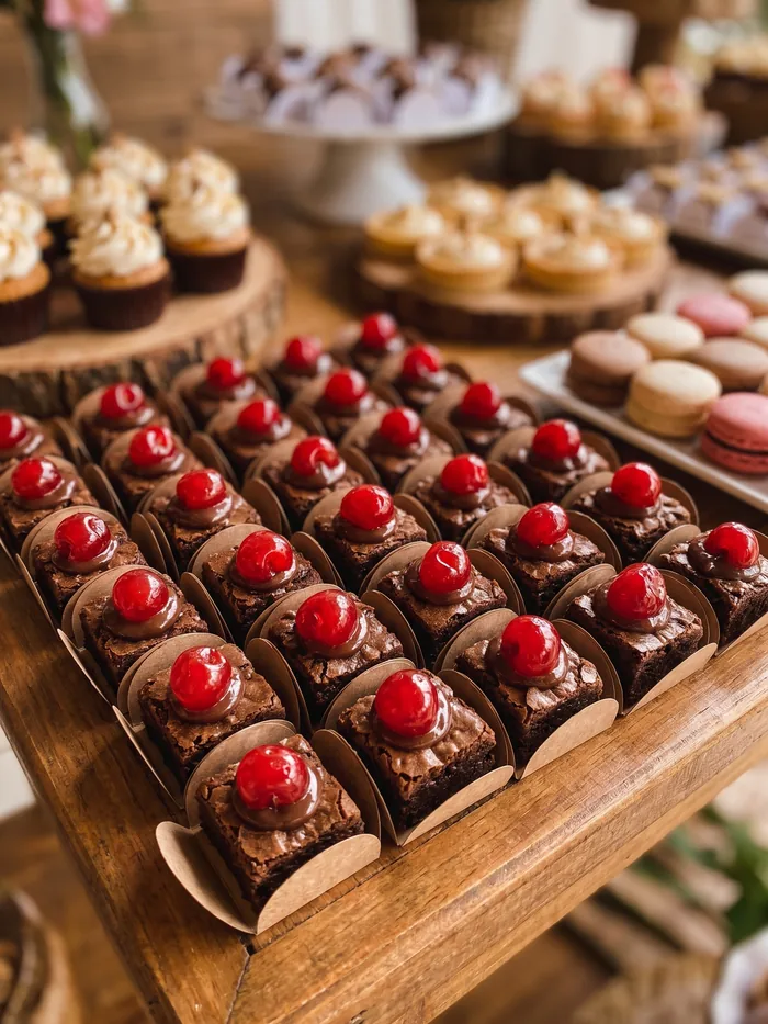 Mini brownies com ganache e cereja da Kaluanda