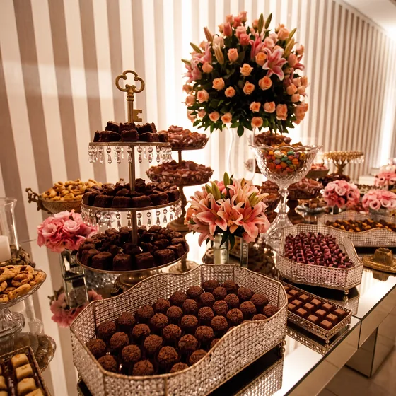 Mesa de doces Kaluanda montada em evento