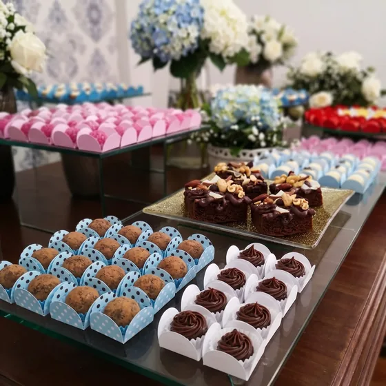 Detalhe dos chocolates Kaluanda servidos em evento